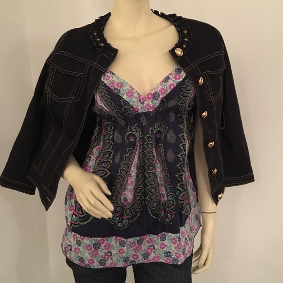 Tahari dark Denim 3/4 sleeve jacket size small. - Picture 2 of 8